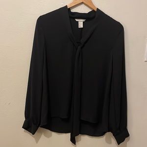 Black long sleeve, tie-front blouse
